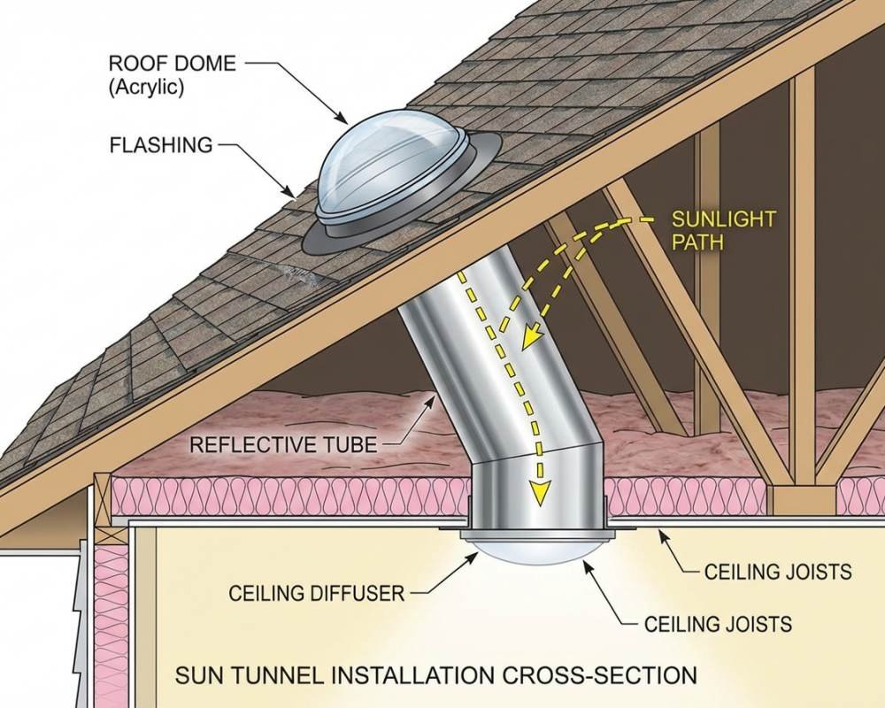 Sun Tunnel Light Path & Dome Diagram